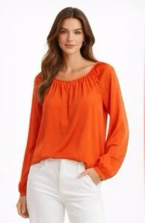 Tory Burch Orange 100% Silk Long Sleeve Blouse Top Style 11111168 Womens‎ Size 2 thumbnail 1