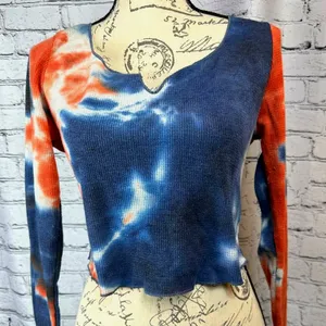 All in Favor Tie Dye Waffle Knit Crop Top Multi Color XL thumbnail 2