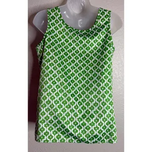 Banana Republic Women XS Tank Top Green White Geometric Lattice Cutout Neck‎ thumbnail 2