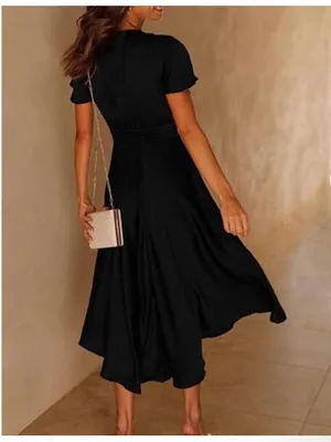 BTFBM Satin Black V Neck Tie Front Midi A-Line Maxi Dress Size Medium thumbnail 6
