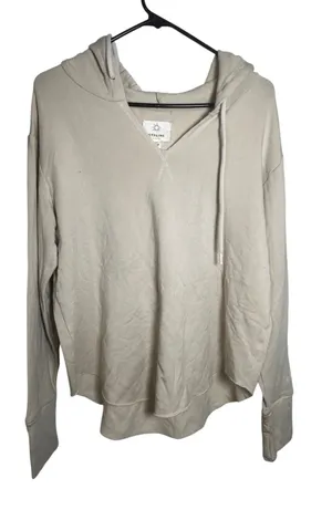 Aerie OFFLINE V-Neck Hoodie Beige‎ Living My Best Life Sleeve Graphic Size M thumbnail 1
