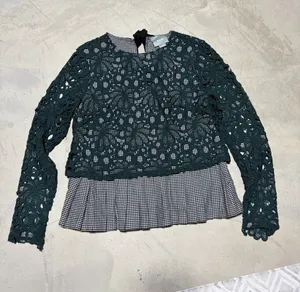 Anthropologie Maeve Gabriella Lace Overlay Peplum Top Dark Green small thumbnail 1