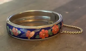 Vintage birds and flowers cloisonné hinged bangle bracelet thumbnail 5