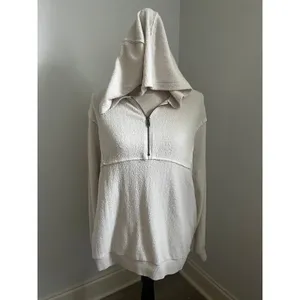 Urban Outfitters Quarter Zip Hoodie Small Cream Coastal Chic Oversized Soft Cozy thumbnail 7