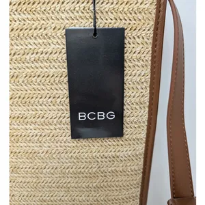 BCBG Straw Woven Tote Bag Natural Cognac Crossbody NWT thumbnail 4