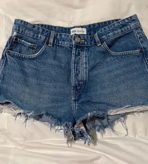 Zara Distressed Light Blue Denim Cutoff Shorts thumbnail 1