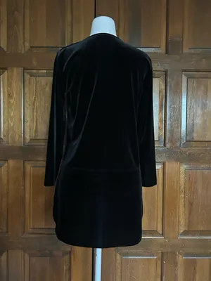 Lauren Ralph Lauren Black Velvet Tunic Top‎ Womens Small Gold Buttons Witchycore thumbnail 4