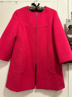 Zara Collarless Magenta Swing Coat Jacket Medium perfect for spring thumbnail 1