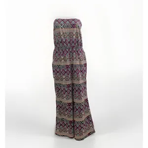 Retro Palazzo Wide Leg Jumpsuit Romper Purple LARGE Bohemian Tribal Tube Y2K thumbnail 3