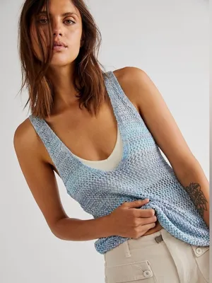 FREE PEOPLE We The Free Under The Starlight Sleeveless Crochet Sweater Tank Top thumbnail 1