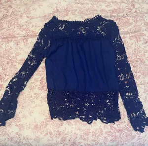 Lace Yoke Long-Sleeve Top - Navy thumbnail 1