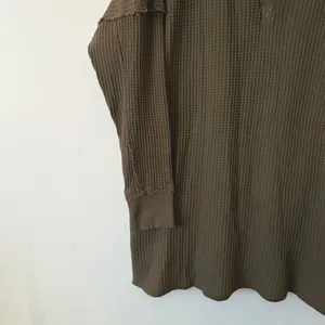 We The Free Free People Travis Tunic Polo Top Waffle Knit Thermal Green Oversized Lounge M thumbnail 6