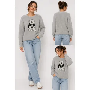 French Laundry Gray & Black Fuzzy Sweater with Polar Bear Design, Size L‎ thumbnail 2