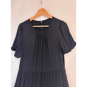 J.Crew‎ Re-Imagined Tiered Maxi Dress Womens S Black Puff Sleeve Pockets Cottage thumbnail 6