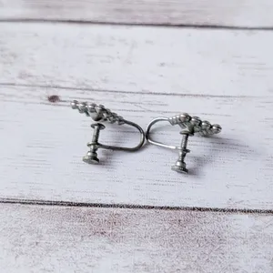 Vintage Screw Back Earrings Blue & Clear Gem - Tarnished thumbnail 6