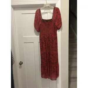 Torrid Midi Dress 1X Smocked Square Neck Chiffon Wedding Guest Flowy Pink Modest thumbnail 3