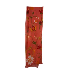 Made in Italy Orange Floral Scarf 100% Polyester Sheer Lightweight Wrap thumbnail 2