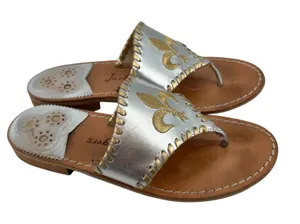 Jack Rogers mixed metallic gold silver fleur de lis flip flop thong sandals sz 6 thumbnail 1