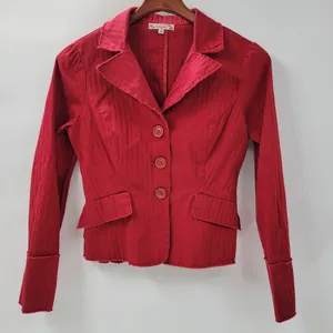 VTG 6 Degrees Y2K Cropped Jacket Juniors M Red Layered Ruffle Back Fitted Button thumbnail 1