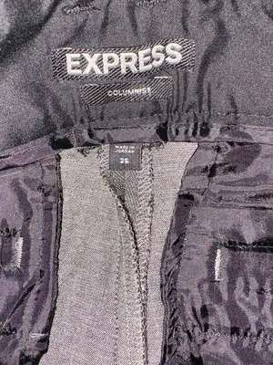 Express Women's Gray Boot Cut Stretch Pants with Black Waist Detail thumbnail 2