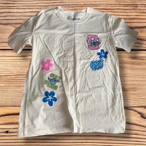 New Disney Stitch Cream T-Shirt with Patches Women’s Medium thumbnail 1