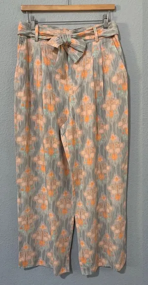 Zara‎ New Flowy High Waist Wide Leg Printed Pants with Self Belt Size L 8372/115 thumbnail 2