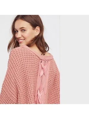Free People Sweater Maybe Baby Pullover Sweater chunky knit lace up back thumbnail 2