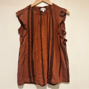 Cloth & Stone Flutter Sleeve Rust Brown & Black Striped Blouse Size XL thumbnail 2