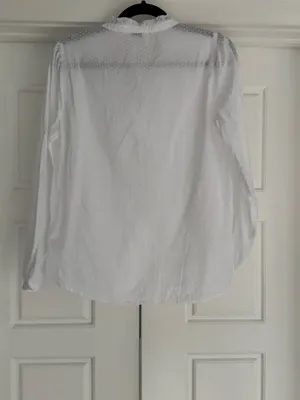 J. Crew White Clip Dot Ruffle Trim Popover Blouse - Small thumbnail 3