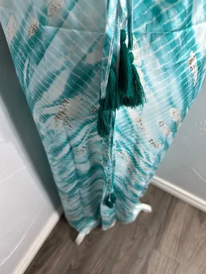 Seafoam Halter Maxi Dress - Flowing Aqua & White Print thumbnail 7