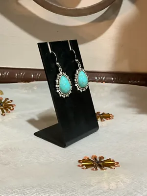 Turquoise stone dangle earrings with silver accents Blue thumbnail 4