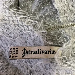 Stradivarius Gray Dolman Half Sleeve Fuzzy Eyelash Knit Zip Sweater Top Size S thumbnail 4