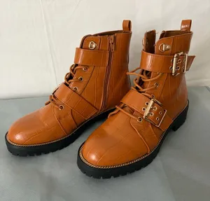 ASOS Design Brown Croc Embossed Combat Ankle Boots Buckle women’s size 7(B219) thumbnail 1