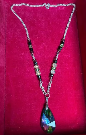 Iridescent Vitrail Crystal Teardrop Pendant Necklace - Multi-Color AB Beads thumbnail 1