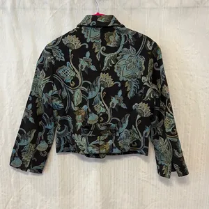 Vintage Floral Patterned Tapestry Jacket Black Size 4 thumbnail 3