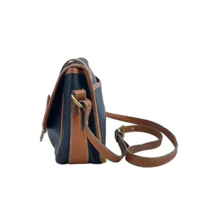 Vintage Dooney & Bourke Women's Blue Pebbled Leather Crossbody Saddle Handbag OS thumbnail 2