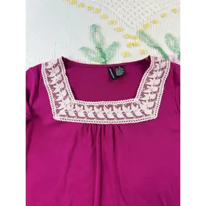Jason‎ Maxwell Magenta Pink Square Neck Lace Trim 3/4 Sleeve Knit Top Blouse M thumbnail 5