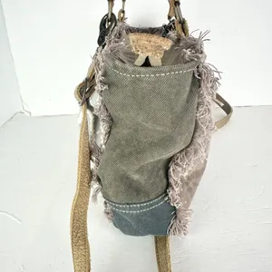 Myra Bag Leather Canvas Fur Shoulder Crossbody Bag Western Boho Aztec Large thumbnail 4