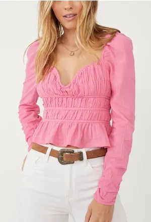 Free People Chloe Ruffle Top Pink NWOT Size small- MSRP $98.00 thumbnail 1