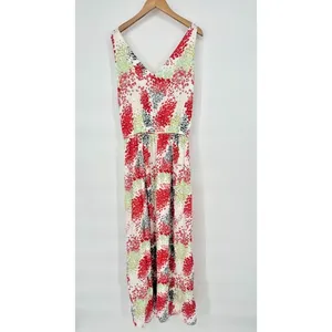 Lucky Brand M Watercolor Floral Maxi Tank Dress Multicolor Waist Tie Pocket Boho thumbnail 4