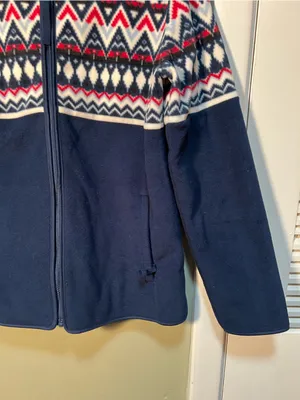Talbots Women's Size Medium Fair Isle‎ Polar Fleece Jacket Navy Blue Full Zip thumbnail 6