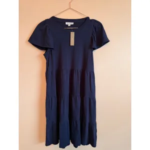 J.Crew Dress‎ Womens XS Navy Blue Tiered Mini Flutter Sleeve Cotton BP879 NEW thumbnail 2