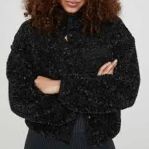 NEW Aerie Offline Sz M Snap Button Sherpa Teddy Jacket‎ in Speckled Black Gray thumbnail 1