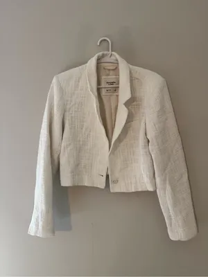 Abercrombie & Fitch White Tweed Cropped Blazer Jacket Women’s Small thumbnail 3