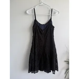 Alice + Olivia Black Floral‎ Guipure Lace Mini Dress Navy Lining 3568 thumbnail 3