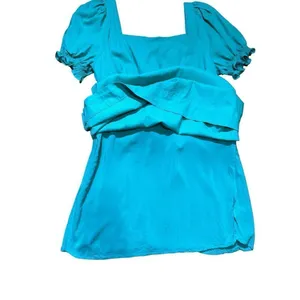 Draper James RSVP Squareneck Puff Sleeve Dress‎ linen blend sz XL bright teal thumbnail 9