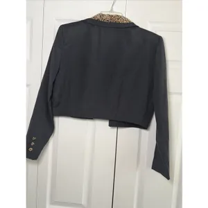 Leslie Lucks Vintage Cropped Blazer Womens 10 Black Leopard Print Cotton Y2K 90s thumbnail 6