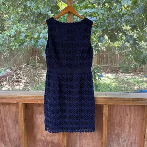 Tory Burch Women's Navy Blue Geometric Lace Overlay Sheath Dress Size 14 thumbnail 2