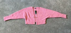 Wild Fable Pink Fuzzy Cropped Cardigan Sweater Wool Blend Size XXS NWT thumbnail 1