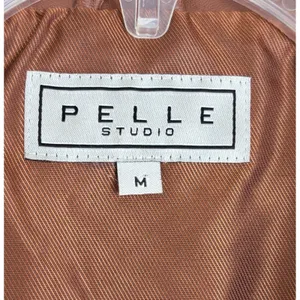 Y2K Vintage Leather Moto Jacket Cognac Brown Pelle Studio Funnel Neck M thumbnail 4